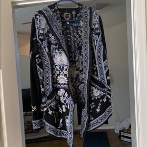 Johnny Was Black and White Ornate Cardigan Sweater